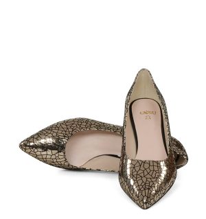 GASSU JESSICA - wygodne niskie złote buty na zgrabnej szpilce - z przodu