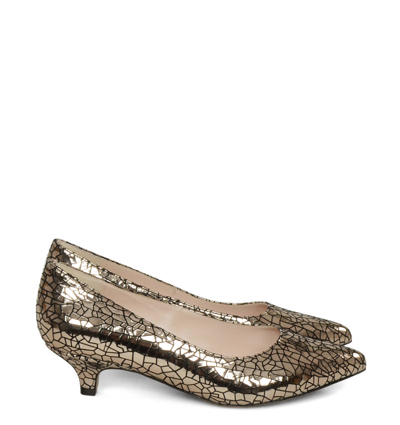 GASSU JESSICA - wygodne niskie złote buty na zgrabnej szpilce