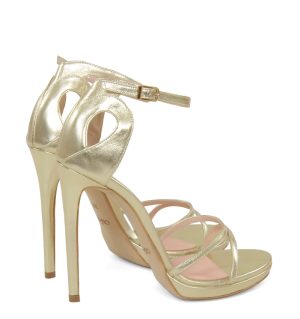 GASSU KIM - Złote sandały na platformie z półmatowej naturalnej skóry - po skosie