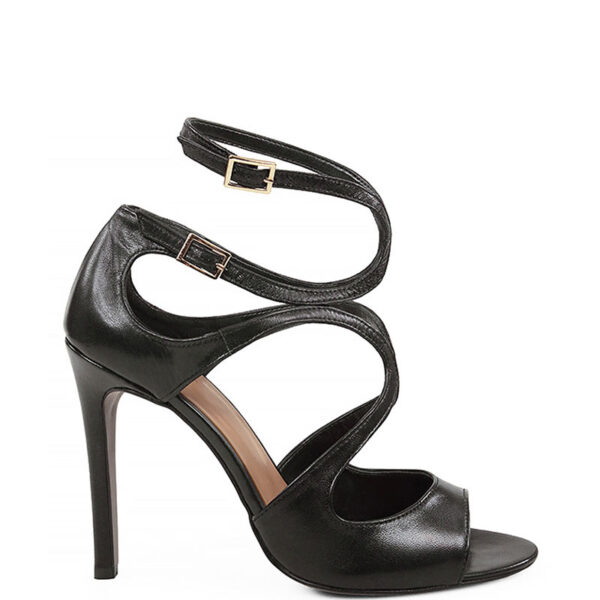 GASSU SANNE - Eleganckie sandały na szpilce czarne z licowej skóry.