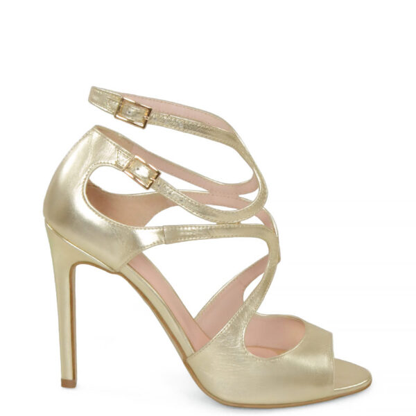 GASSU SANNE - Eleganckie sandały na szpilce złote z półmatowej skóry.