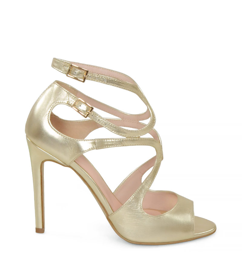 GASSU SANNE - Eleganckie sandały na szpilce złote z półmatowej skóry.
