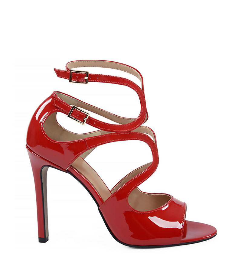 GASSU SANNE - Eleganckie sandały na szpilce czerwone z lakierowanej skóry.