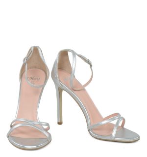 GASSU SOPHIA - Sandały srebrne szpilki z licowej skóry - z przodu