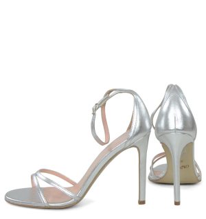 GASSU SOPHIA - Sandały srebrne szpilki z licowej skóry - z tyłu