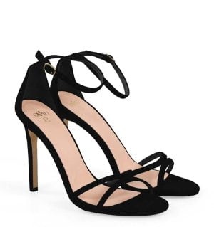 SOPHIA - Czarne sandały na szpilce z zamszowej skóry - po skosie