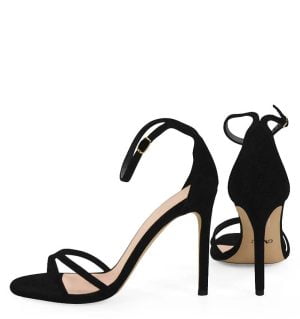 SOPHIA - Czarne sandały na szpilce z zamszowej skóry - z tyłu