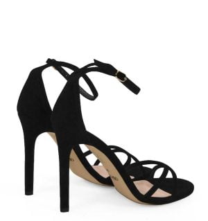 SOPHIA - Czarne sandały na szpilce z zamszowej skóry - po skosie