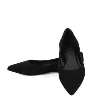 EMILY - Czarne baleriny z zamszowej skóry nosek w szpic - z przodu