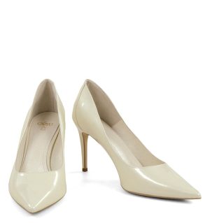 LILY- Ecru perła szpiki z ozdobną piętą - z przodu