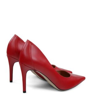 LILY- Czerwone licowe szpiki z ozdobną piętą - po skosie
