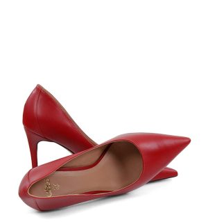 LILY- Czerwone licowe szpiki z ozdobną piętą - z przodu