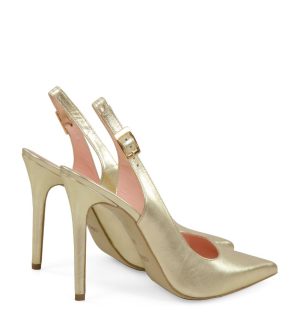 LARISSA - Szpilki złote z odkrytą piętą - po skosie