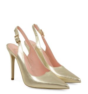 LARISSA - Szpilki złote z odkrytą piętą - po skosie