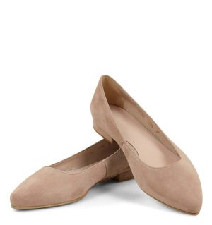 LAIA - Baleriny beżowe zamszowe skóra nosek w szpic - z przodu