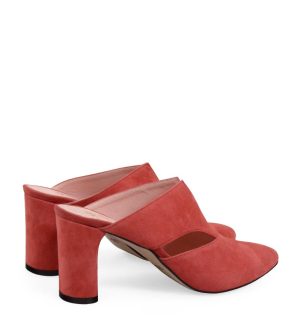 MAGGIE - Czerwone klapki na słupku zamszowe - po skosie