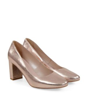 NORMA- Złoto różowe (rose gold) czółenka na słupku - po skosie