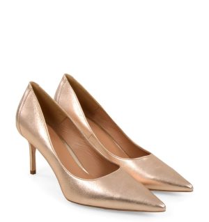 VICTORIA - Rose gold szpilki z licowej skóry - po skosie