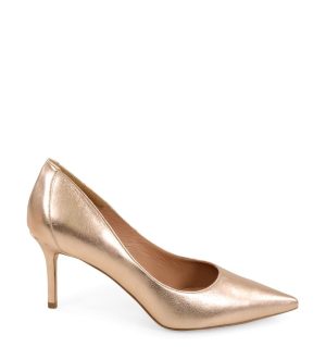 VICTORIA - Rose gold szpilki z licowej skóry - bokiem