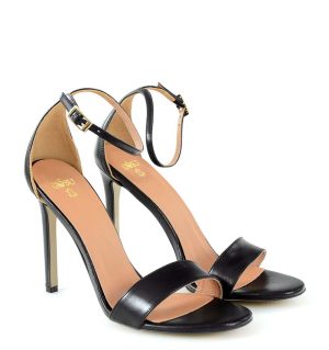 AVA - Sandały na szpilce czarne skóra naturalna - po skosie