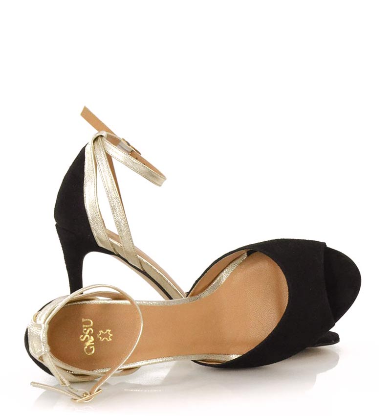 SORAYA - Czarno złote sandały na szpilce - z przodu