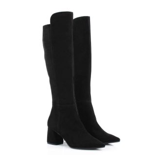 AURORA - czarne kozaki na grubym słupku - po skosie