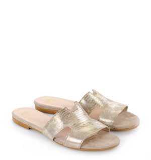 Złote Klapki Melanie na płaskim - po skosie