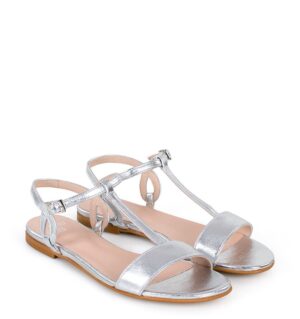 srebrne sandały na płaskim obcasie - po skosie