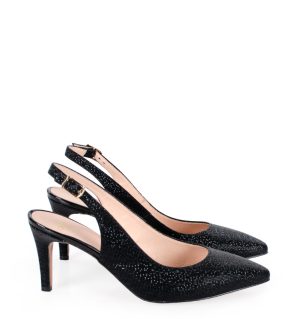 POLA - czarne, błyszczące szpilki na niskim obcasie z odkrytą piętą - obrazek 6