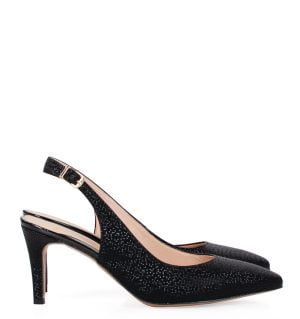 POLA - czarne, błyszczące szpilki na niskim obcasie z odkrytą piętą - obrazek 2