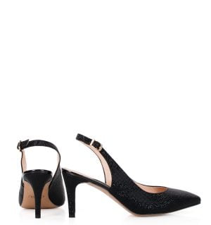 POLA - czarne, błyszczące szpilki na niskim obcasie z odkrytą piętą - obrazek 5