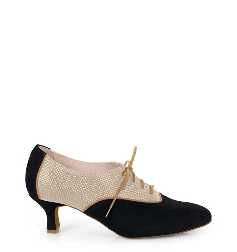 PILAR - Czarno beżowe buty treningowe do tańca, lamówka beżowa