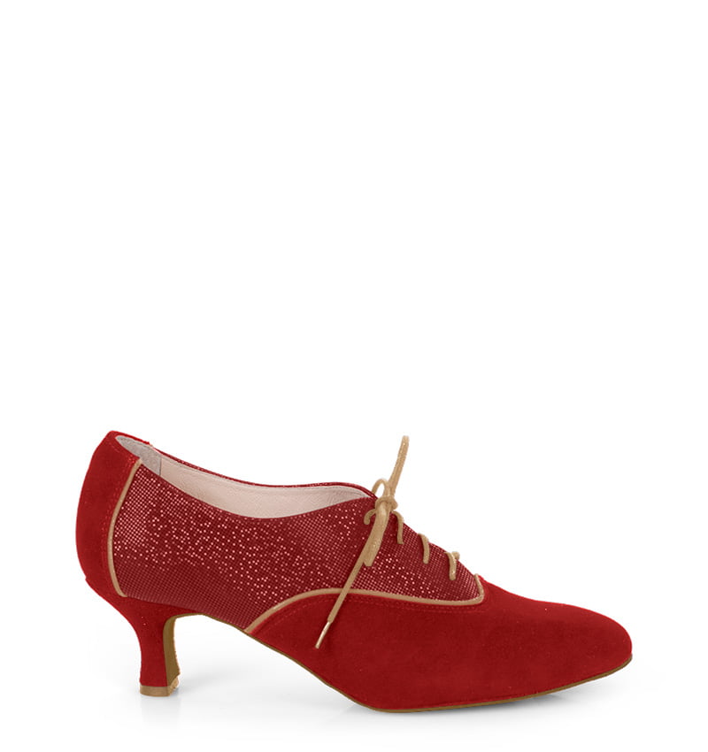 PILAR - Czerwone buty treningowe do tańca, lamówka beżowa