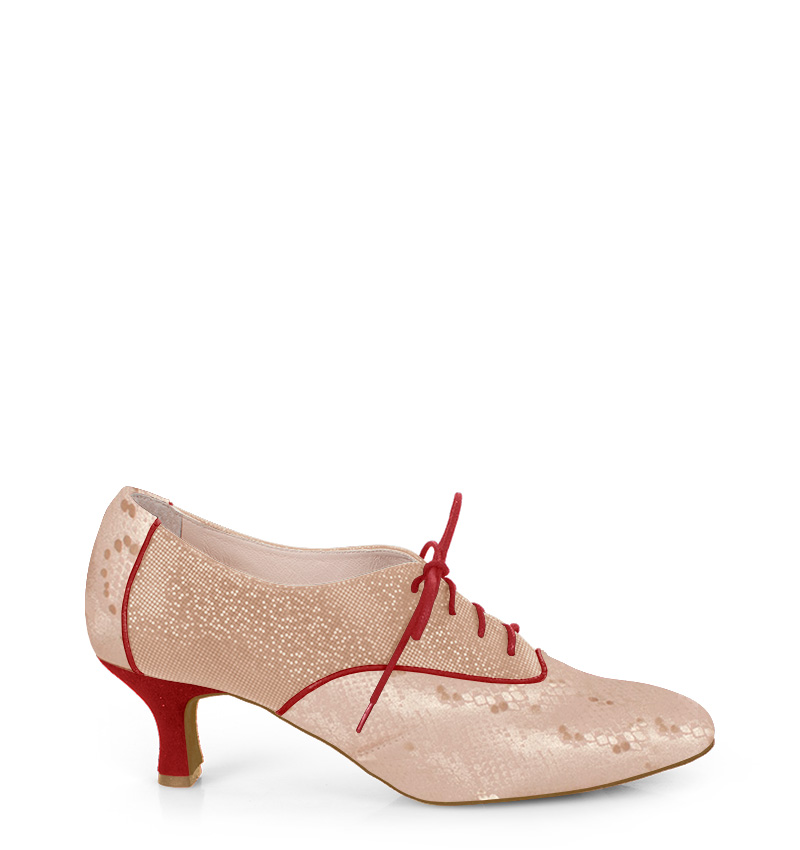 PILAR - Różowo złote buty treningowe do tańca, czerwona lamówka
