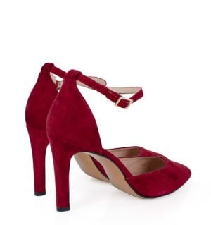 DARLA - Bordowe zamszowe szpilki z paskiem - obrazek 2