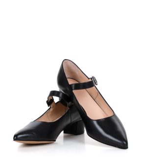 MARIA - czarne czółenka z paskiem na niskim obcasie licowa skóra - obrazek 6