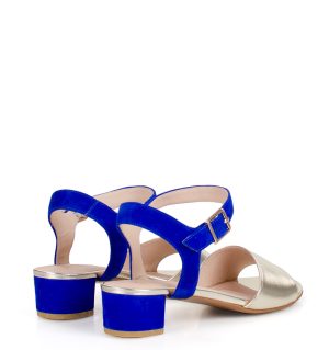 ESTERA - złoto niebieskie sandałki na niskim - obrazek 3