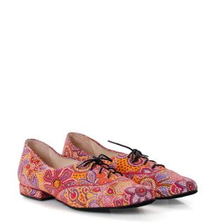 FLORES - buty na płaskim obcasie do ćwiczeń tanecznych, Czerwone kwiaty - obrazek 3