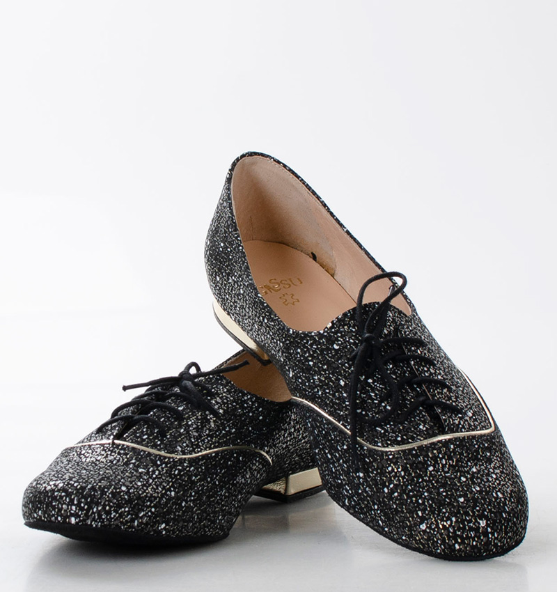 Flores-czarnem_4 FLORES - buty na płaskim obcasie do ćwiczeń tanecznych, czarny melanż - obrazek 4